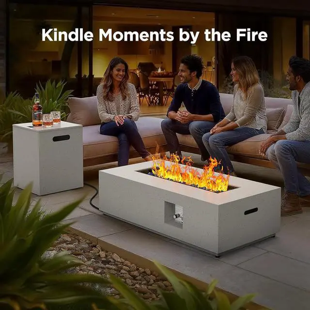 Alt view image 7 of 7 - 43Inch Propane Fire Pit, 50000 BTU Outdoor Gas Fire Pit Table with CSA Certification, Glass Rocks, Rectangular Heater for Patio, Backyard, Deck, Balcony, with Waterproof Cover & Adjustable Legs