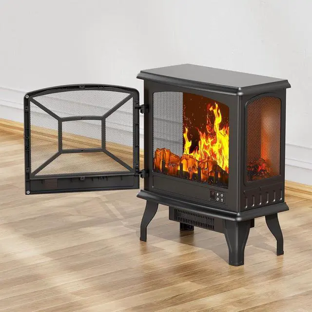 Alt view image 3 of 6 - 24'' Freestanding Electric Fireplace Heater Stove Portable Infrared Fireplace for Indoor, W/Remote, Thermostat, 5 Variable Flame