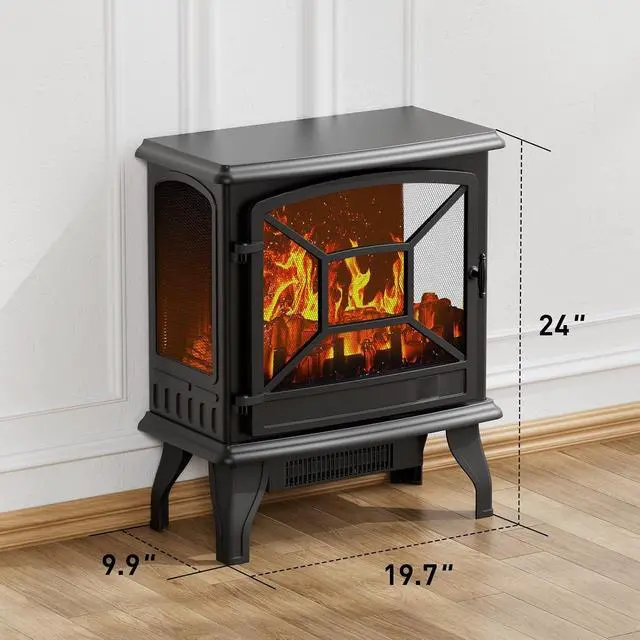 Alt view image 5 of 6 - 24'' Freestanding Electric Fireplace Heater Stove Portable Infrared Fireplace for Indoor, W/Remote, Thermostat, 5 Variable Flame