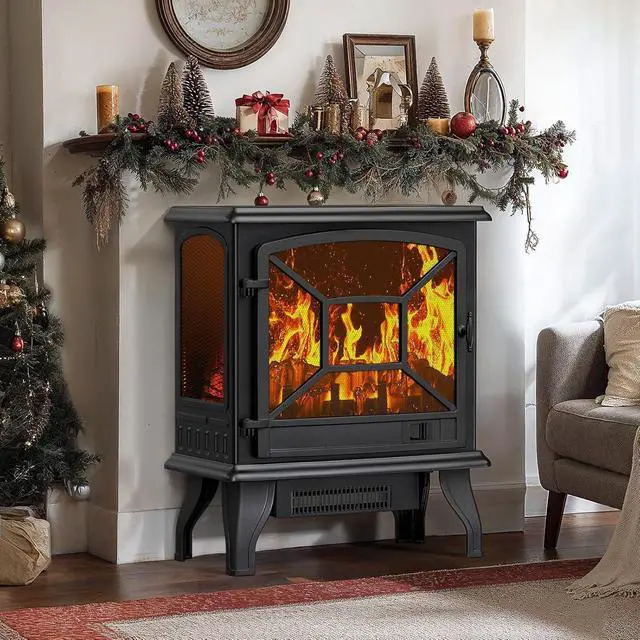 Alt view image 4 of 6 - 24'' Freestanding Electric Fireplace Heater Stove Portable Infrared Fireplace for Indoor, W/Remote, Thermostat, 5 Variable Flame