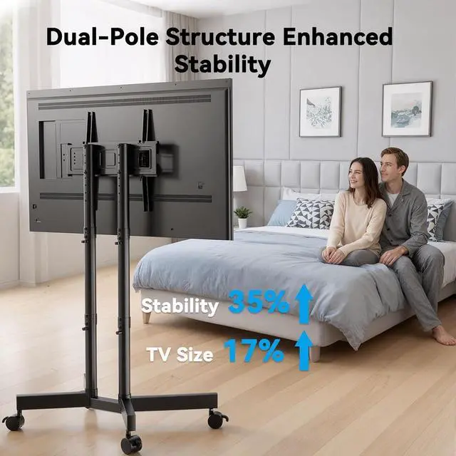 Alt view image 3 of 7 - Modern Rolling TV Stand Mount for 32-70 Inch TVs, Mobile TV Stand Holds up to 88 lb with 5 Height Adjustable Mobile TV Cart with Tilt, Max 400x400mm Rolling TV Cart