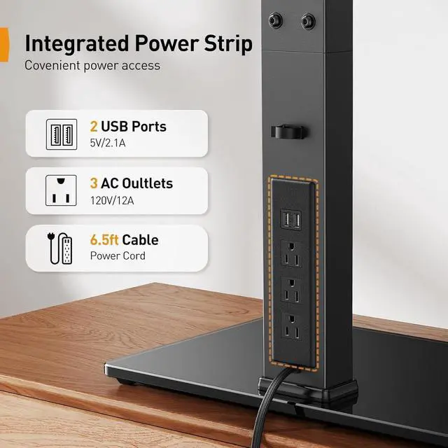 Alt view image 2 of 5 - Universal TV Stand with Power Outlet, Swivel TV Stand for 32-80 inch TVs up to 99 lbs, TV Base with Tempered Glass Base, Height Adjustable TV Mount Stand Max VESA 600x400mm