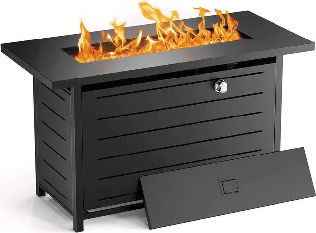 Main image of 42" Rectangular Gas Fire Pit Table, 60,000 BTU Propane Fire Pits for Outside with Lid and Lava Rock