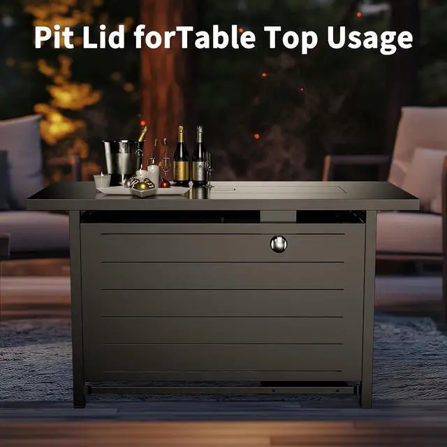 Alt view image 6 of 7 - 42" Rectangular Gas Fire Pit Table, 60,000 BTU Propane Fire Pits for Outside with Lid and Lava Rock