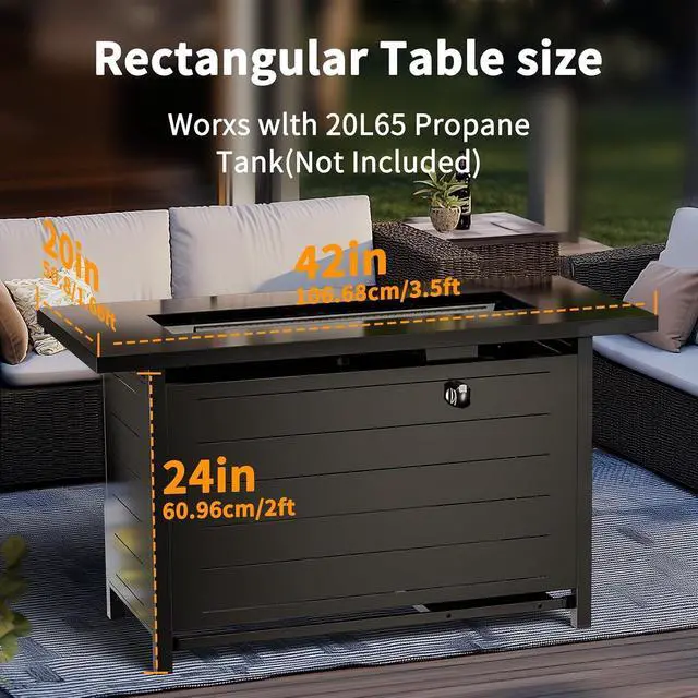 Alt view image 4 of 7 - 42" Rectangular Gas Fire Pit Table, 60,000 BTU Propane Fire Pits for Outside with Lid and Lava Rock