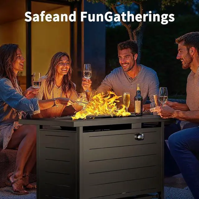 Alt view image 5 of 7 - 42" Rectangular Gas Fire Pit Table, 60,000 BTU Propane Fire Pits for Outside with Lid and Lava Rock