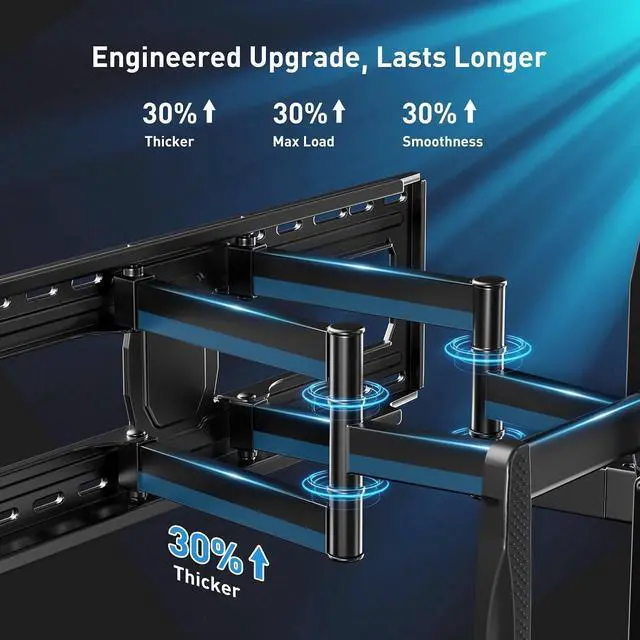 Alt view image 2 of 7 - Full Motion TV Wall Mount Bracket, Swivel Articulating TV Mount, Fits for 50-90 inch 4K Flat Curved TVs, Holds up to 150 lbs, Max 800x400mm,Fits 16/18/24 Wood Studs