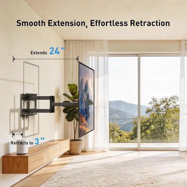 Alt view image 4 of 7 - Full Motion TV Wall Mount Bracket, Swivel Articulating TV Mount, Fits for 50-90 inch 4K Flat Curved TVs, Holds up to 150 lbs, Max 800x400mm,Fits 16/18/24 Wood Studs