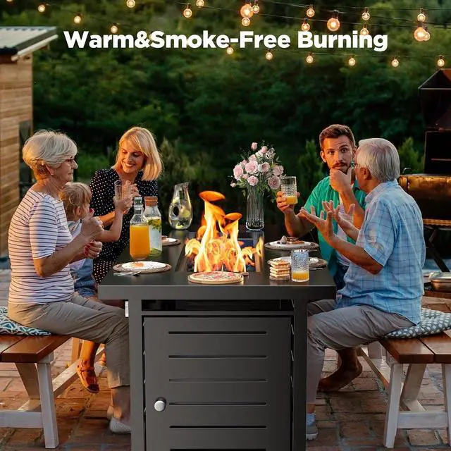 Alt view image 5 of 7 - 43" Propane Fire Pits for Outside 60,000 BTU Gas Fire Pit Table for Outside with Lid, Glass Beads, Cup Holders, Hanging Shelf & Nylon Cover, Rectangle