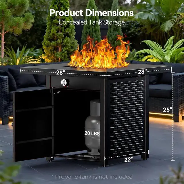Alt view image 3 of 7 - 28" Outdoor Propane Fire Pit Table with Lid, 60,000 BTU Gas Fire Pit for Patio Garden Party