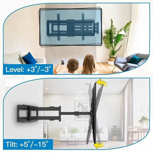 Alt view image 4 of 7 - Full Motion Long Arm TV Wall Mount for 42-90 inch TVs, Corner Articulating TV Mount Bracket with 42.72 inch Long Arm Extension, Swivel and Tilt, Max 800x400mm, Holds up to 150 lbs