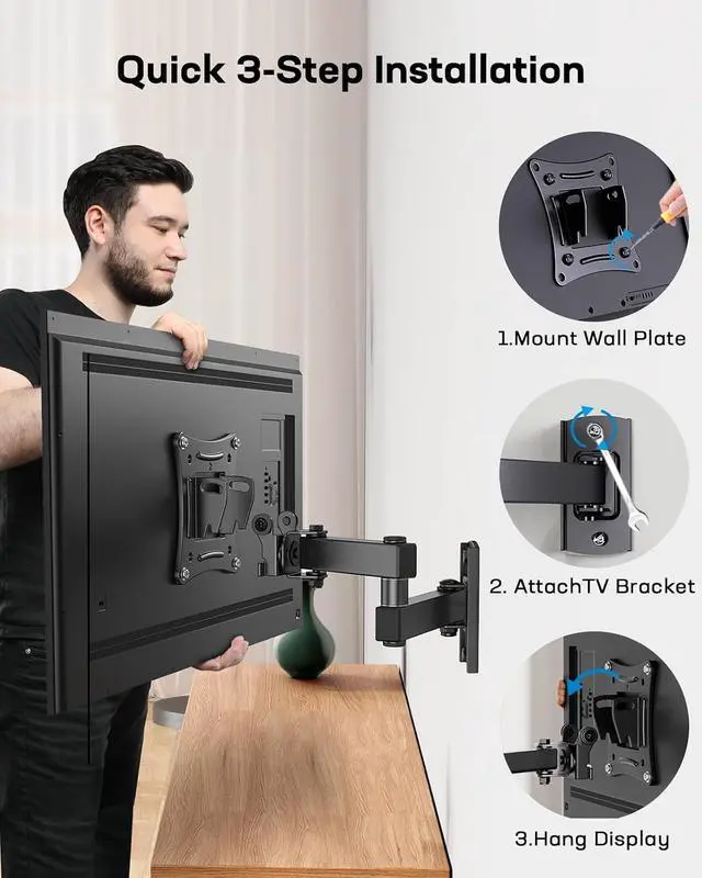 Alt view image 4 of 7 - Full Motion TV Wall Mount Brackets for 13-32 Inch TVs, 360° Rotation TV Mount Great for RV's and Campers Max 100x100mm, Hold up to 33 LBS