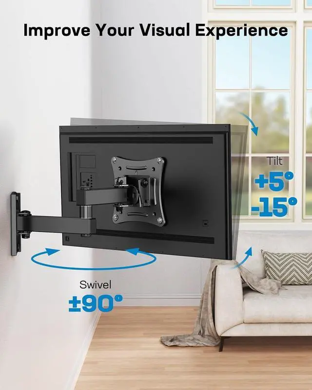 Alt view image 6 of 7 - Full Motion TV Wall Mount Brackets for 13-32 Inch TVs, 360° Rotation TV Mount Great for RV's and Campers Max 100x100mm, Hold up to 33 LBS