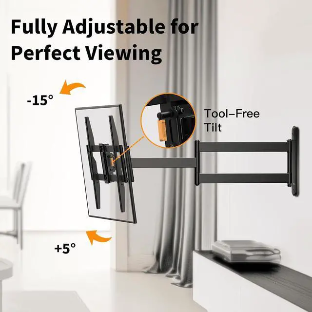 Alt view image 2 of 7 - Full Motion Long Arm TV Wall Mount Bracket for 32-82 Inch TV, Max 600x400mm and 100lbs Corner Articulating TV Wall Mount with 32.37 inch Long Arm Extension, Support Swivel, Tilt, Level Adjus