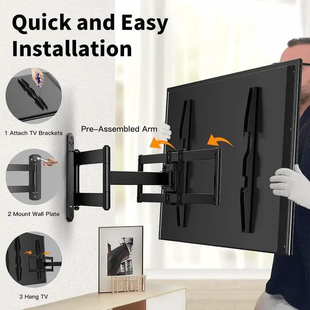 Alt view image 4 of 7 - Full Motion Long Arm TV Wall Mount Bracket for 32-82 Inch TV, Max 600x400mm and 100lbs Corner Articulating TV Wall Mount with 32.37 inch Long Arm Extension, Support Swivel, Tilt, Level Adjus