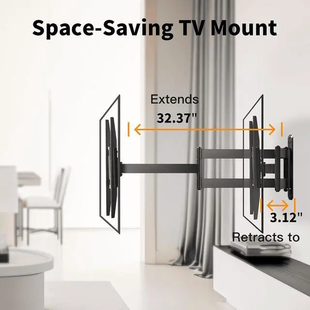 Alt view image 7 of 7 - Full Motion Long Arm TV Wall Mount Bracket for 32-82 Inch TV, Max 600x400mm and 100lbs Corner Articulating TV Wall Mount with 32.37 inch Long Arm Extension, Support Swivel, Tilt, Level Adjus