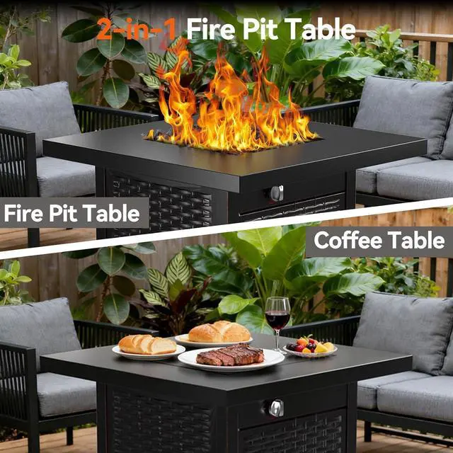 Alt view image 2 of 7 - 28" Outdoor Propane Fire Pit Table with Lid, 60,000 BTU Gas Fire Pit for Patio Garden Party