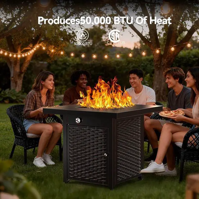 Alt view image 4 of 7 - 28" Outdoor Propane Fire Pit Table with Lid, 60,000 BTU Gas Fire Pit for Patio Garden Party