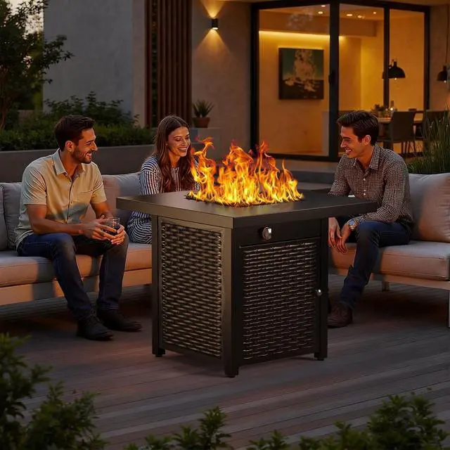 Alt view image 7 of 7 - 28" Outdoor Propane Fire Pit Table with Lid, 60,000 BTU Gas Fire Pit for Patio Garden Party