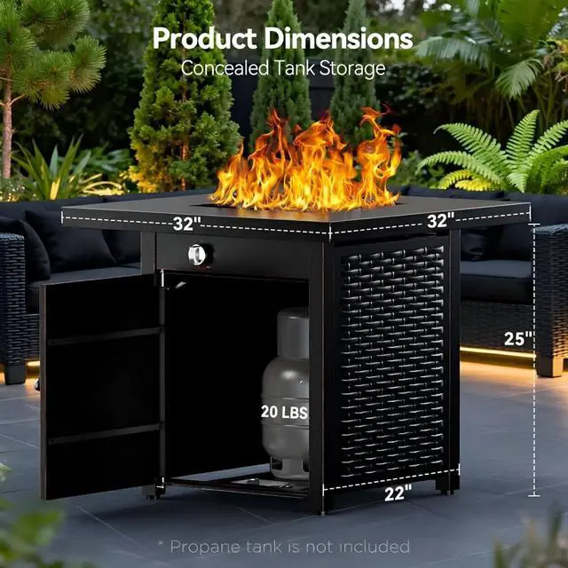 Alt view image 6 of 7 - 32" Propane Fire Pit Table with Lid and Rock, 60,000 BTU Gas Fire Pit for Outside Patio Garden Party