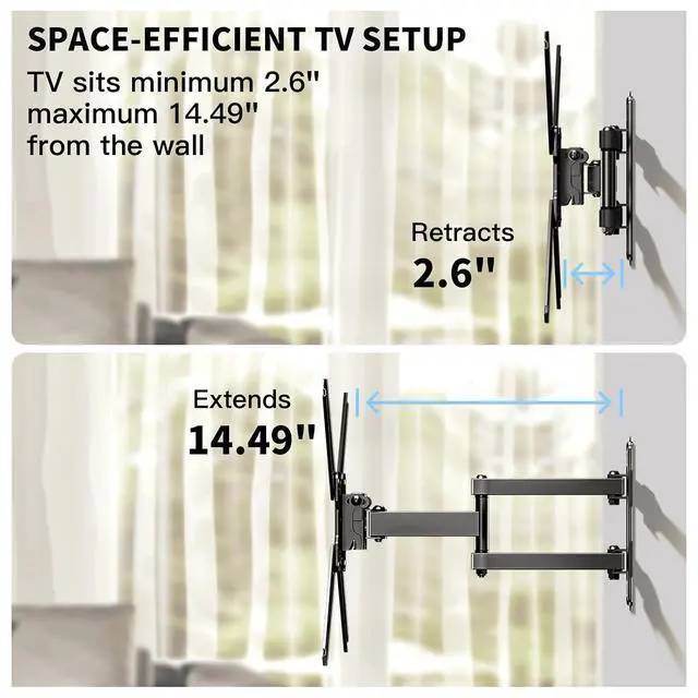 Alt view image 2 of 7 - Full Motion TV Wall Mount with 180°Rotation for Most 2650 inch TVs, TV Monitor Wall Mount Bracket Holds up to 55lbs, Max 400x400mm
