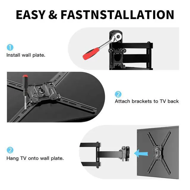 Alt view image 4 of 7 - Full Motion TV Wall Mount with 180°Rotation for Most 2650 inch TVs, TV Monitor Wall Mount Bracket Holds up to 55lbs, Max 400x400mm