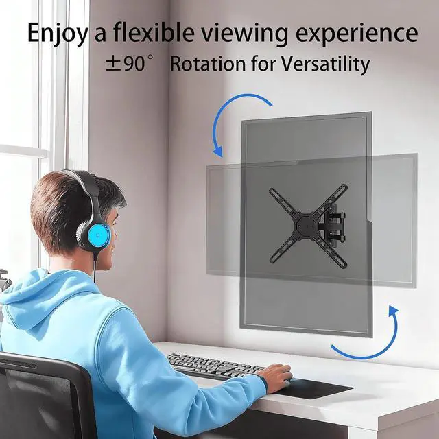 Alt view image 5 of 7 - Full Motion TV Wall Mount with 180°Rotation for Most 2650 inch TVs, TV Monitor Wall Mount Bracket Holds up to 55lbs, Max 400x400mm