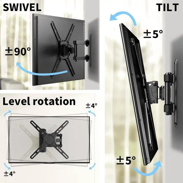 Alt view image 6 of 7 - Full Motion TV Wall Mount with 180°Rotation for Most 2650 inch TVs, TV Monitor Wall Mount Bracket Holds up to 55lbs, Max 400x400mm