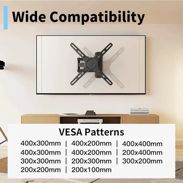 Alt view image 7 of 7 - Full Motion TV Wall Mount with 180°Rotation for Most 2650 inch TVs, TV Monitor Wall Mount Bracket Holds up to 55lbs, Max 400x400mm