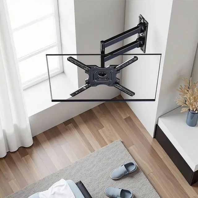 Alt view image 3 of 7 - Full Motion TV Wall Mount Bracket for 26-65 inch TVs, Corner TV Wall Mount Bracket with Extension, Tilt, Swivel, Leveling, Max 400 * 400mm, Holds up to 77 lbs, Single Wood Studs