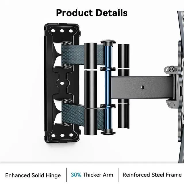 Alt view image 4 of 7 - Full Motion TV Wall Mount Bracket for 26-65 inch TVs, Corner TV Wall Mount Bracket with Extension, Tilt, Swivel, Leveling, Max 400 * 400mm, Holds up to 77 lbs, Single Wood Studs