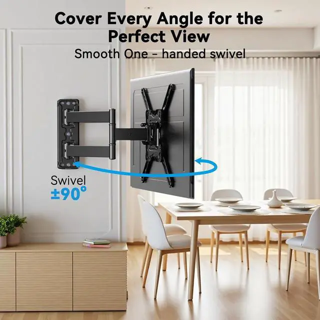Alt view image 2 of 7 - Full Motion TV Wall Mount Bracket for 26-65 inch TVs, Corner TV Wall Mount Bracket with Extension, Tilt, Swivel, Leveling, Max 400 * 400mm, Holds up to 77 lbs, Single Wood Studs