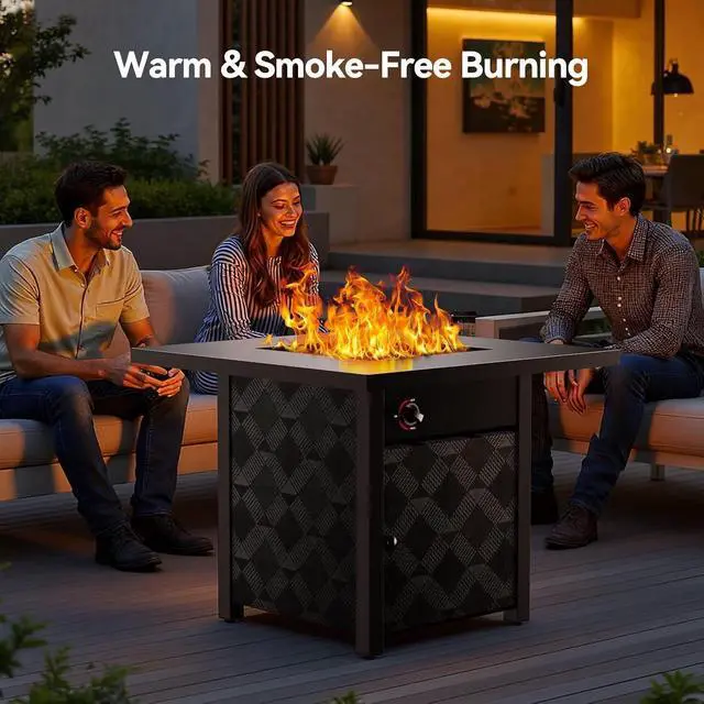 Alt view image 4 of 7 - 28" Propane Fire Pit, 50,000 BTU Square Gas Fire Pit Table for Patio Garden Party with Lava Rocks, Removable Lid, CSA-Certified