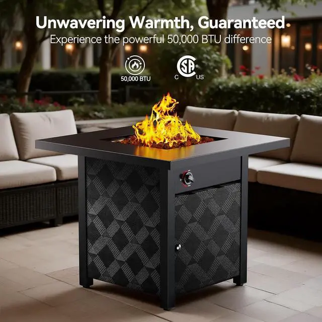Alt view image 7 of 7 - 28" Propane Fire Pit, 50,000 BTU Square Gas Fire Pit Table for Patio Garden Party with Lava Rocks, Removable Lid, CSA-Certified