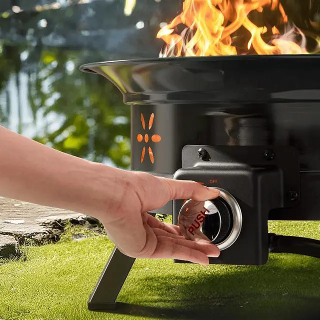 Alt view image 6 of 7 - 19 inch Portable Fire Pits with Grill for Outside 58000 BTU Gas Fire Bowl with Foldable Legs & Lid & Carry Kit & Lava Rock Stone