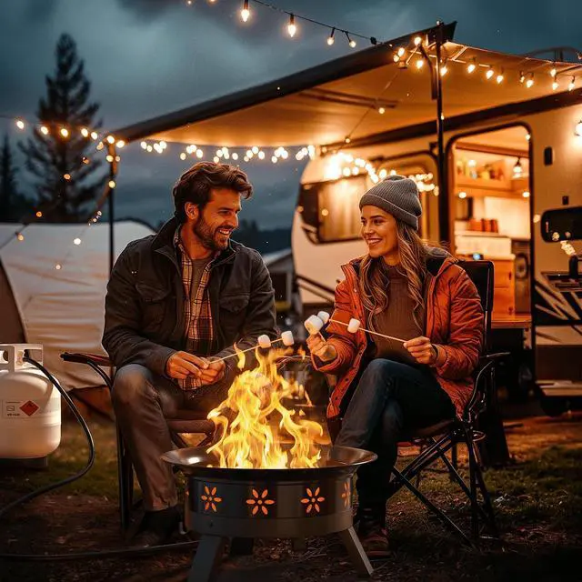 Alt view image 4 of 7 - 24 inch Portable Fire Pits with Grill for Outside 58000 BTU Gas Fire Bowl with Foldable Legs & Lid & Carry Kit & Lava Rock Stone