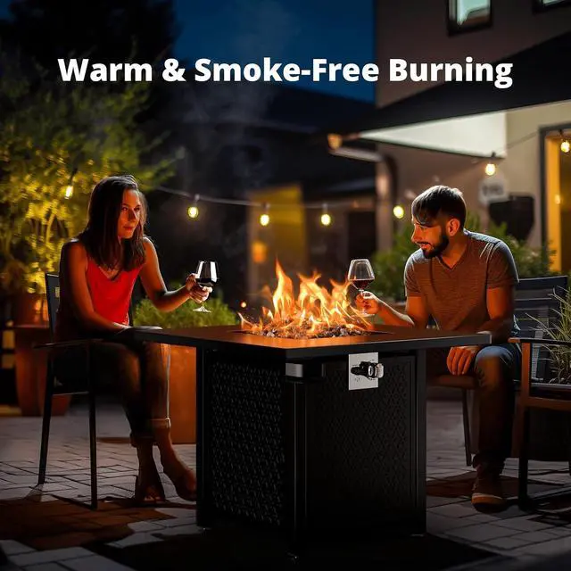 Alt view image 3 of 7 - 28 Inch Propane Fire Pits with Cup Holders, 50000 BTU Steel Gas Fire Pit Table with Lid and Lava Rock for Outdoor