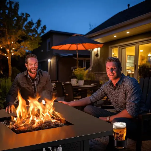 Alt view image 6 of 7 - 28 Inch Propane Fire Pits with Cup Holders, 50000 BTU Steel Gas Fire Pit Table with Lid and Lava Rock for Outdoor
