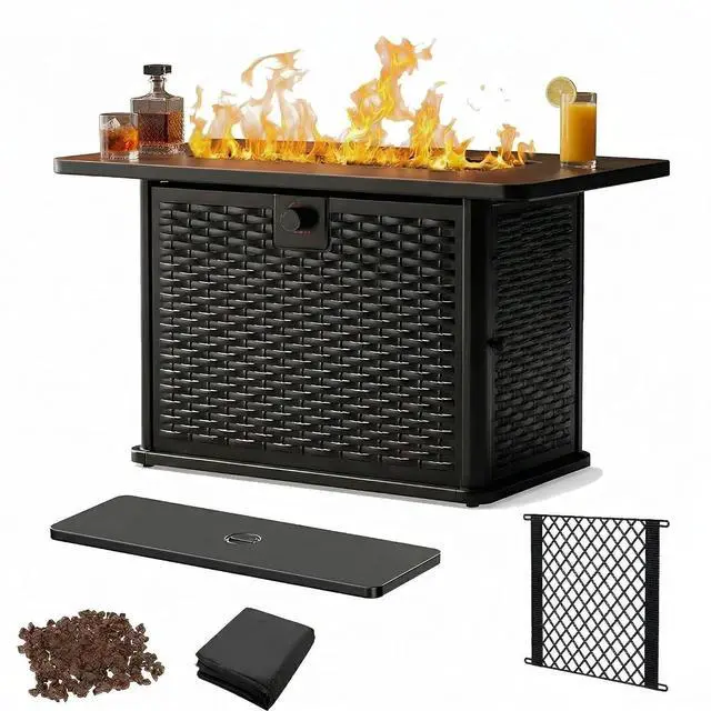 Main image of 43" Rectangular Propane Fire Pit Table - 60,000 BTU Gas Fire Pit with Waterproof Cover & Lava Rocks for Outdoor Garden, Deck, Backyard, CSA-Certified