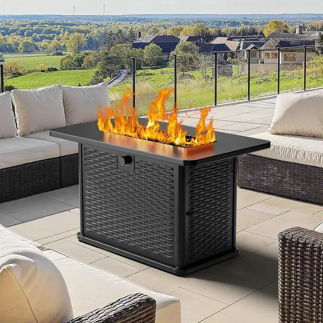 Alt view image 2 of 7 - 43" Rectangular Propane Fire Pit Table - 60,000 BTU Gas Fire Pit with Waterproof Cover & Lava Rocks for Outdoor Garden, Deck, Backyard, CSA-Certified