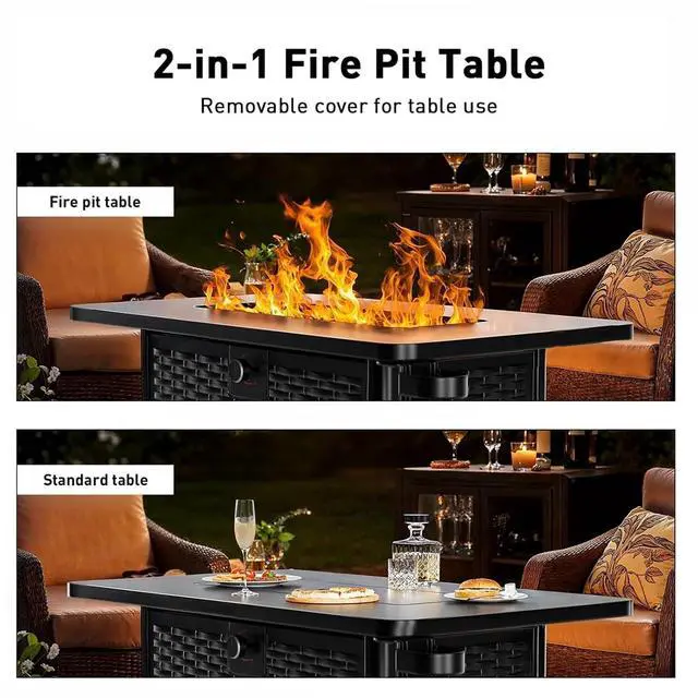Alt view image 5 of 7 - 43" Rectangular Propane Fire Pit Table - 60,000 BTU Gas Fire Pit with Waterproof Cover & Lava Rocks for Outdoor Garden, Deck, Backyard, CSA-Certified