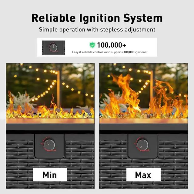 Alt view image 6 of 7 - 43" Rectangular Propane Fire Pit Table - 60,000 BTU Gas Fire Pit with Waterproof Cover & Lava Rocks for Outdoor Garden, Deck, Backyard, CSA-Certified