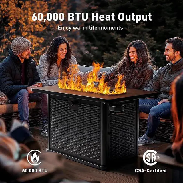 Alt view image 7 of 7 - 43" Rectangular Propane Fire Pit Table - 60,000 BTU Gas Fire Pit with Waterproof Cover & Lava Rocks for Outdoor Garden, Deck, Backyard, CSA-Certified