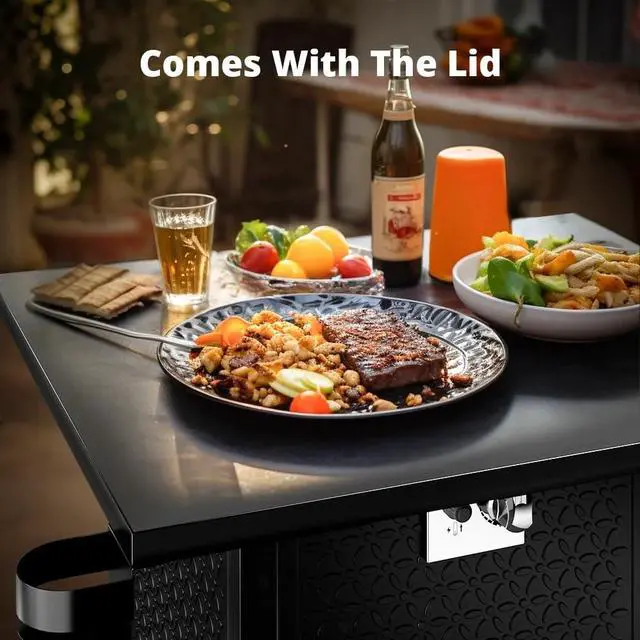 Alt view image 7 of 7 - 32" Gas Fire Pits with Cup Holders for Outside, 50,000 BTU Propane Fire Pit Table with Lid and Lava Rock, Black