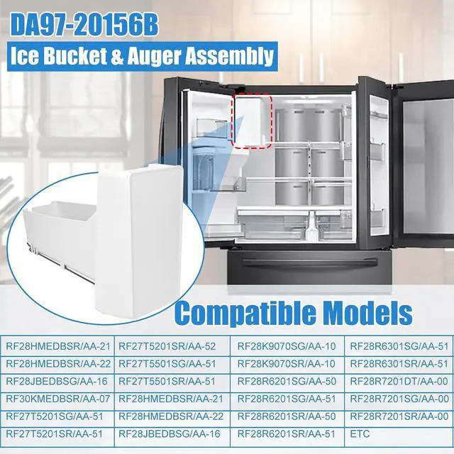 Alt view image 4 of 7 - Upgraded DA97-20156B Refrigerator Ice Bucket Compatible with Samsung Refrigerator Ice Container Assembly RF28R7351SG, RF28R7201SG, RF27T5241SG, etc, Ice Maker Ice Bin, One Year Warranty