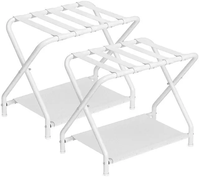Main image of Luggage Rack, Pack of 2, Folding Suitcase Stand with Fabric Storage Shelf for Guest Room, Bedroom, Hotel, Holds up to 100 lb, 27 x 15.3 x 22 Inches, Space Saving, White WT04XLP201