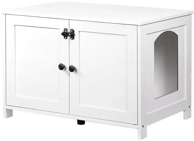 Main image of Litter Box Enclosure, Cat Litter Box Furniture with Removable Divider, Large Hidden Litter Box Furniture, Wooden Cat House, End Side Table, 31" L x 17.5" W x 19.7" H, White WT03MW01G2
