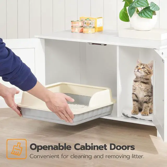 Alt view image 6 of 7 - Litter Box Enclosure, Cat Litter Box Furniture with Removable Divider, Large Hidden Litter Box Furniture, Wooden Cat House, End Side Table, 31" L x 17.5" W x 19.7" H, White WT03MW01G2