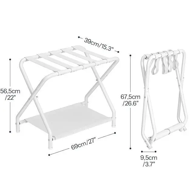 Alt view image 6 of 7 - Luggage Rack, Pack of 2, Folding Suitcase Stand with Fabric Storage Shelf for Guest Room, Bedroom, Hotel, Holds up to 100 lb, 27 x 15.3 x 22 Inches, Space Saving, White WT04XLP201