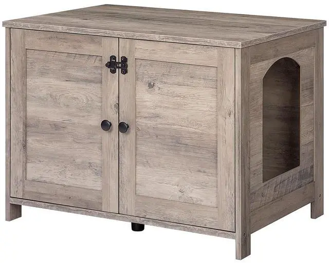 Main image of Litter Box Enclosure, Cat Litter Box Furniture with Removable Divider, Large Hidden Litter Box Furniture, Wooden Cat House, End Side Table, 31" L x 17.5" W x 19.7" H, Greige BG03MW01G2